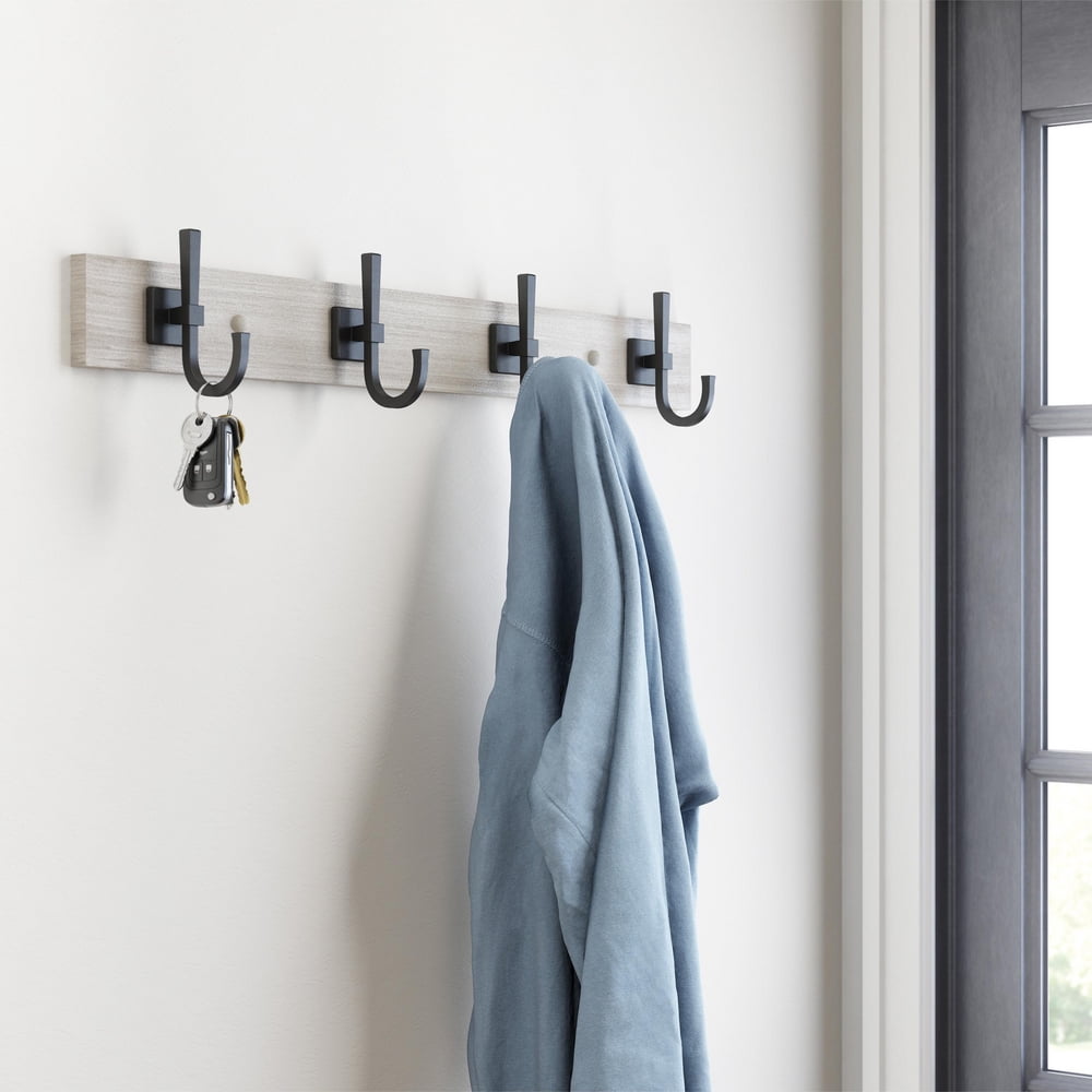 Better Homes & Gardens Miller Estante de Ganchos Montado en la Pared de 27", 4 Ganchos, Gris RÃºstico y Negro Mate
