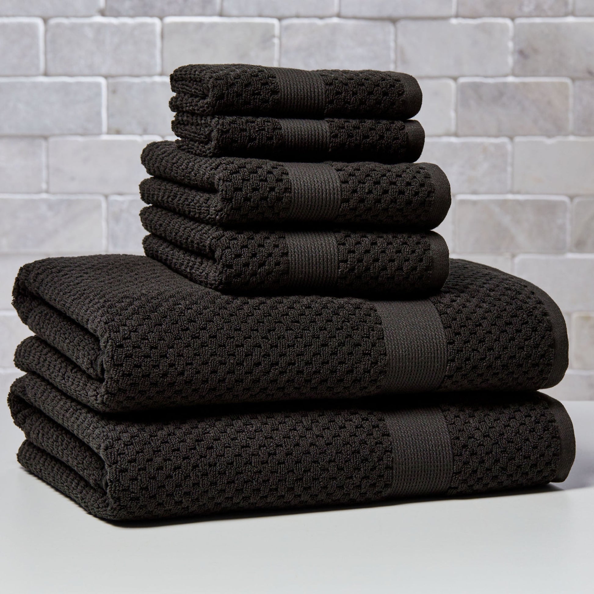 Better Homes & Gardens Signature Soft Cotton Popcorn Textured 6 Piece Bath Towel Set,Rich Black