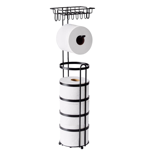 Better Homes & Gardens Free Standing Toilet Paper Holder with Reserve, Matte Black, Fully Assembled