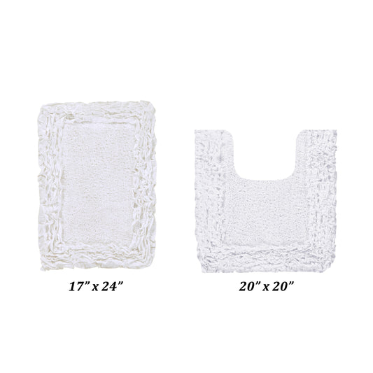 Better Trends 2 Piece Bathroom Rug Set 100% Cotton, Extra Soft, Water Absorbent & Non Slip Bath Mat, Ruffle Border, (White) Shaggy Border Collection