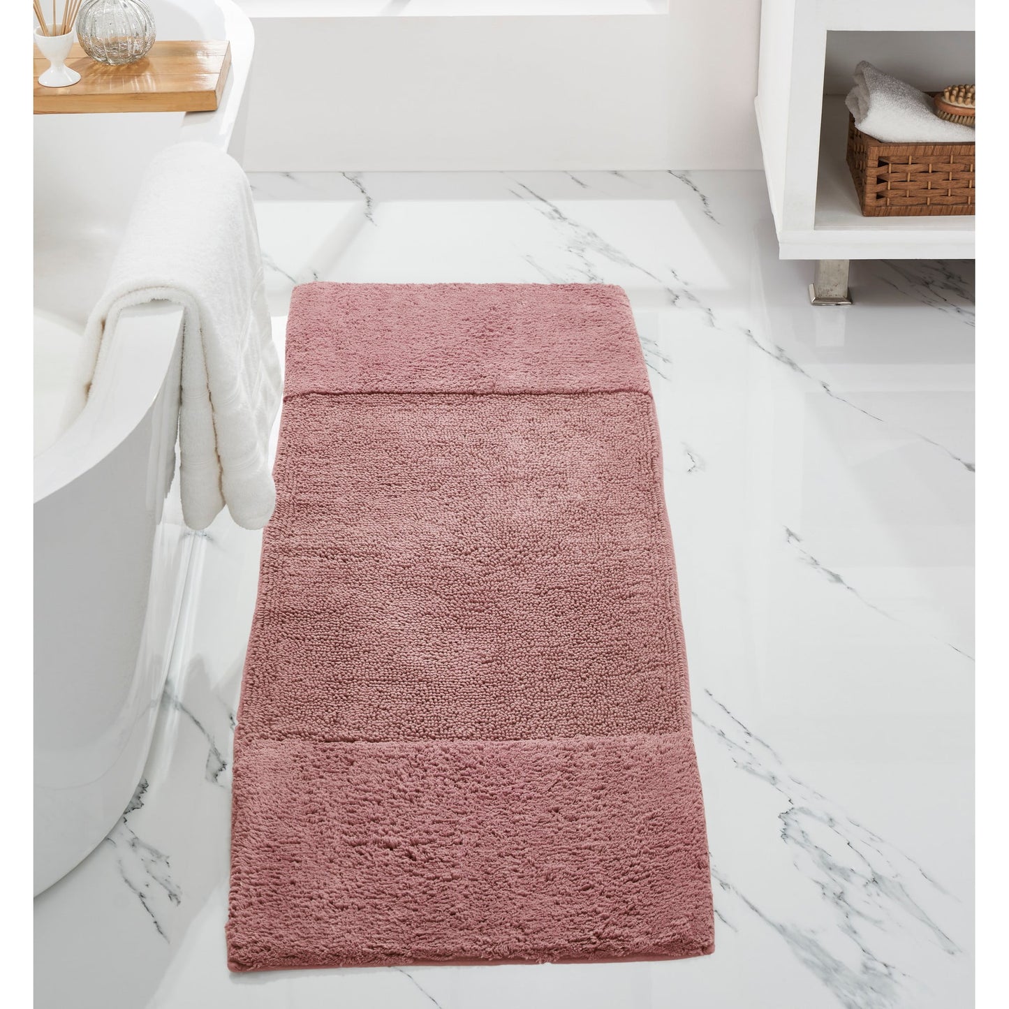Better Trends 20" x 60" Bathroom Runner Mat 100% Cotton, Extra Soft Tufted Bath Rug, Water Absorbent & Non Slip, Solid Pattern, Pink Granada Collection