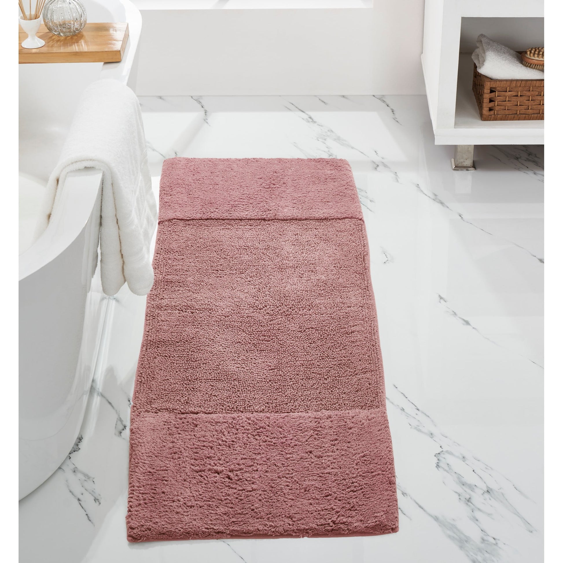 Better Trends 20" x 60" Bathroom Runner Mat 100% Cotton, Extra Soft Tufted Bath Rug, Water Absorbent & Non Slip, Solid Pattern, Pink Granada Collection