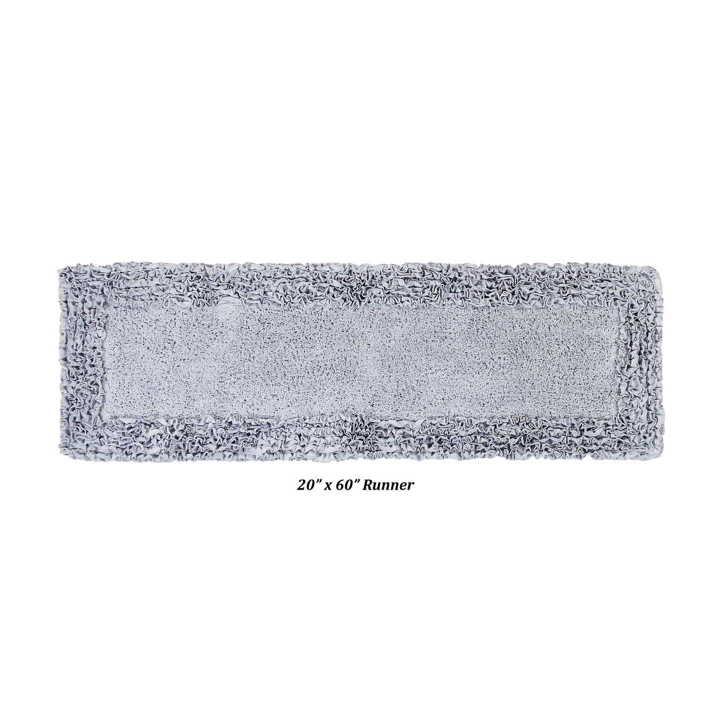 Better Trends 20" x 60" Bathroom Runner Mat, 100% Cotton Non-Slip Bath Rug, Water Absorbent, Machine Washable for Bathroom and Shower Use, Silver Shaggy Border Collection