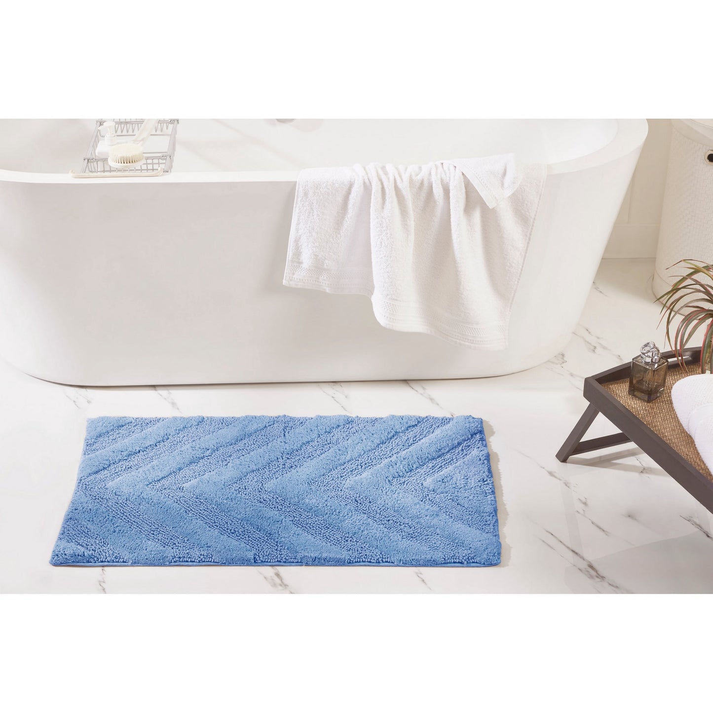 Better Trends 21" x 34" Bathroom Rugs 100% Cotton Soft Water Absorbent Non Slip Bath Mat Machine Washable Rug (Dark Blue) Hugo Collection