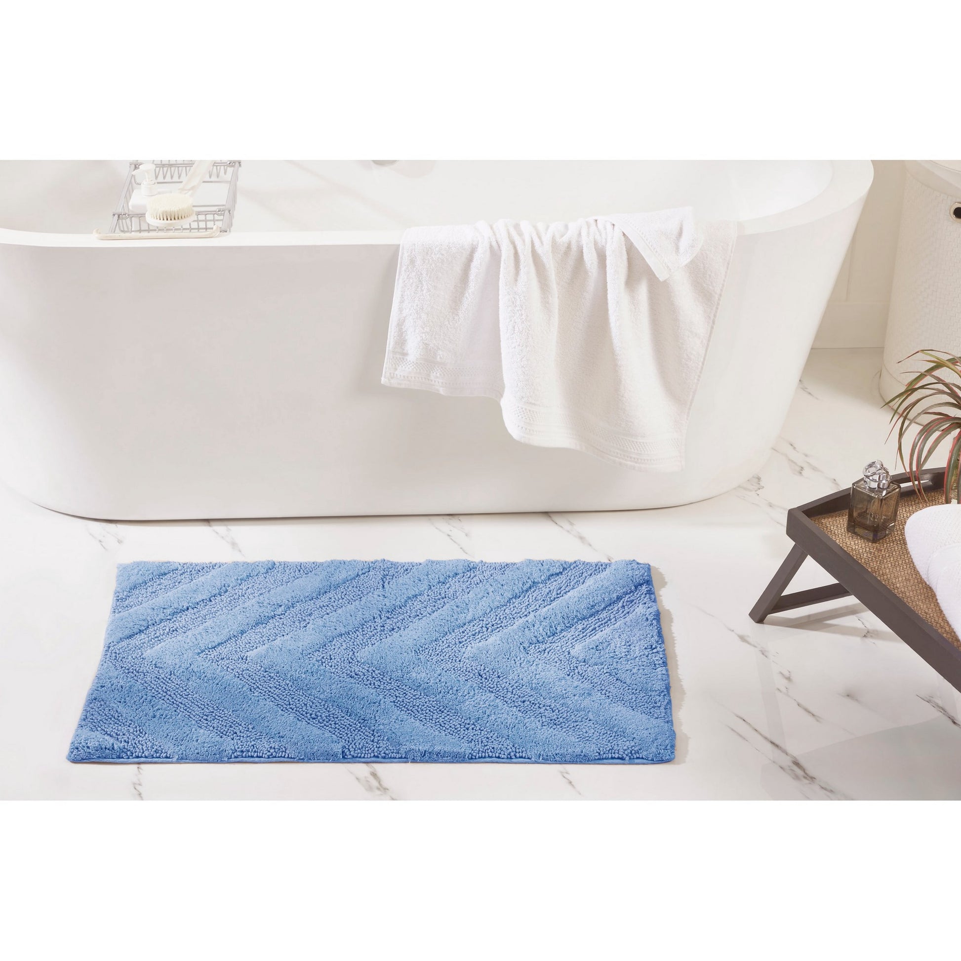 Better Trends 21" x 34" Bathroom Rugs 100% Cotton Soft Water Absorbent Non Slip Bath Mat Machine Washable Rug (Dark Blue) Hugo Collection