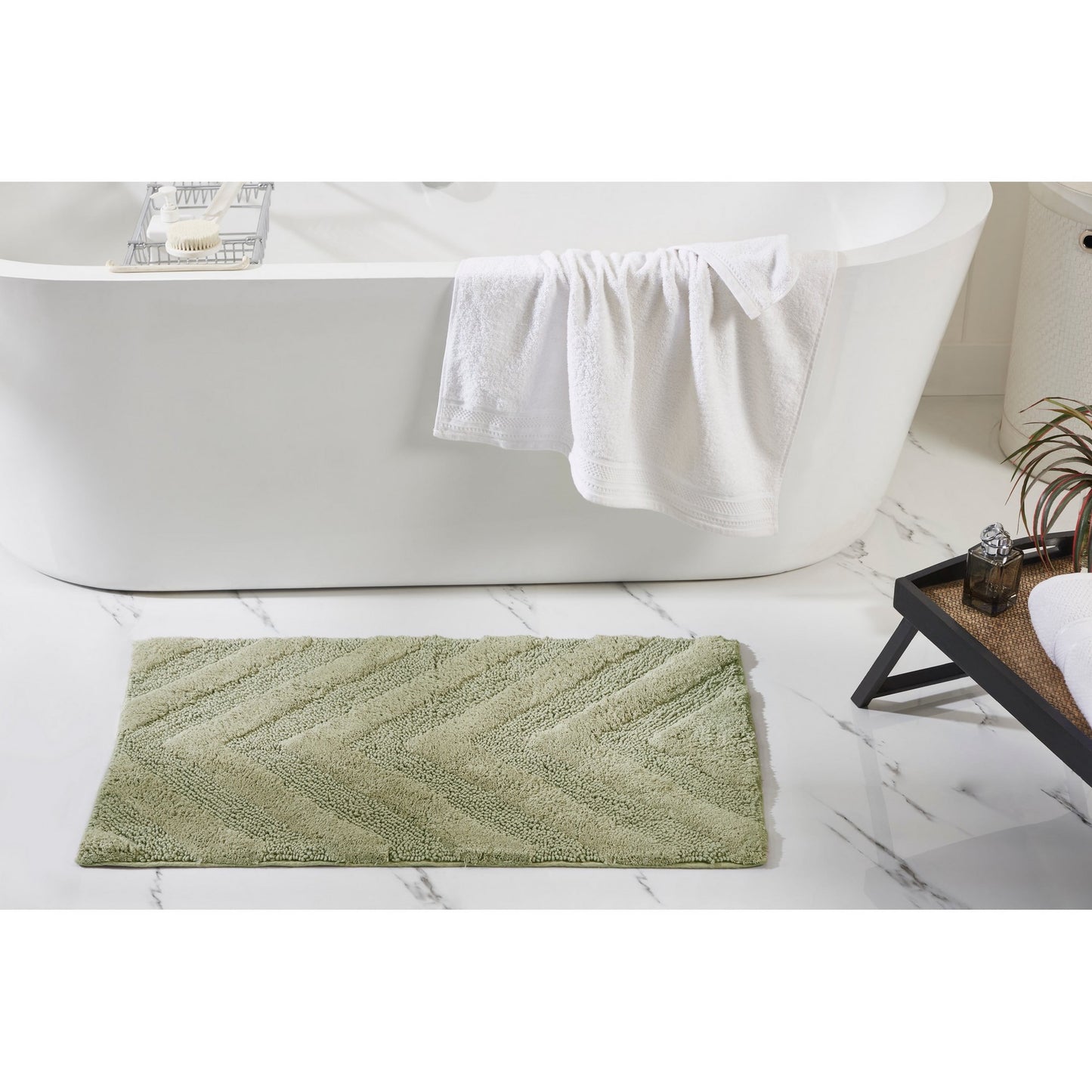 Better Trends 21" x 34" Bathroom Rugs 100% Cotton Soft Water Absorbent Non Slip Bath Mat Machine Washable Rug (Sage) Hugo Collection