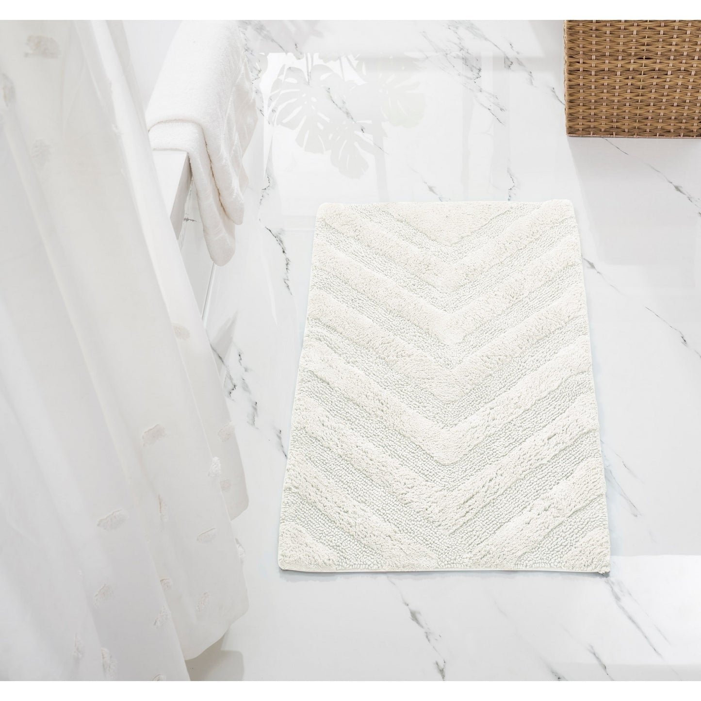Better Trends 24" x 40" Bathroom Rugs 100% Cotton Soft Water Absorbent Non Slip Bath Mat Machine Washable Rug (Ivory) Hugo Collection