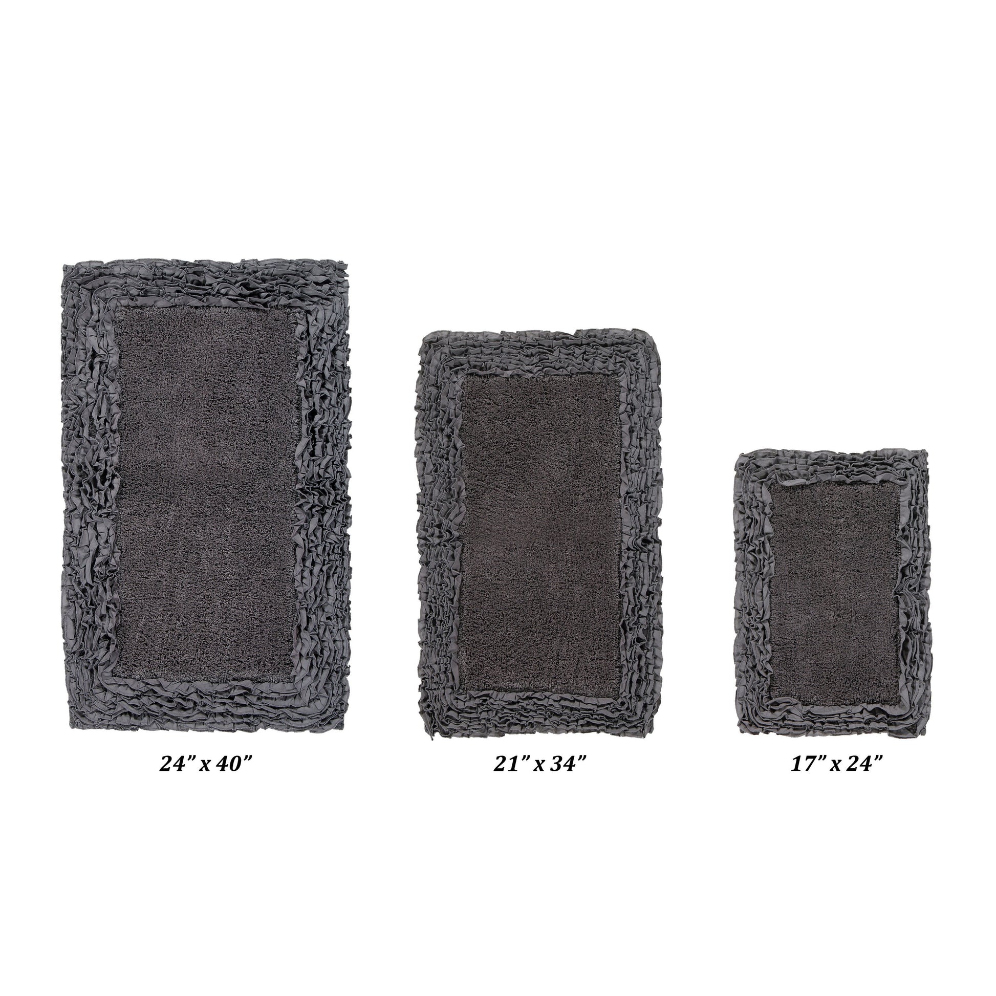 Better Trends 3 Piece Bathroom Rug Set 100% Cotton, Extra Soft, Water Absorbent & Non Slip Bath Mat, Ruffle Border, (Gray) Shaggy Border Collection