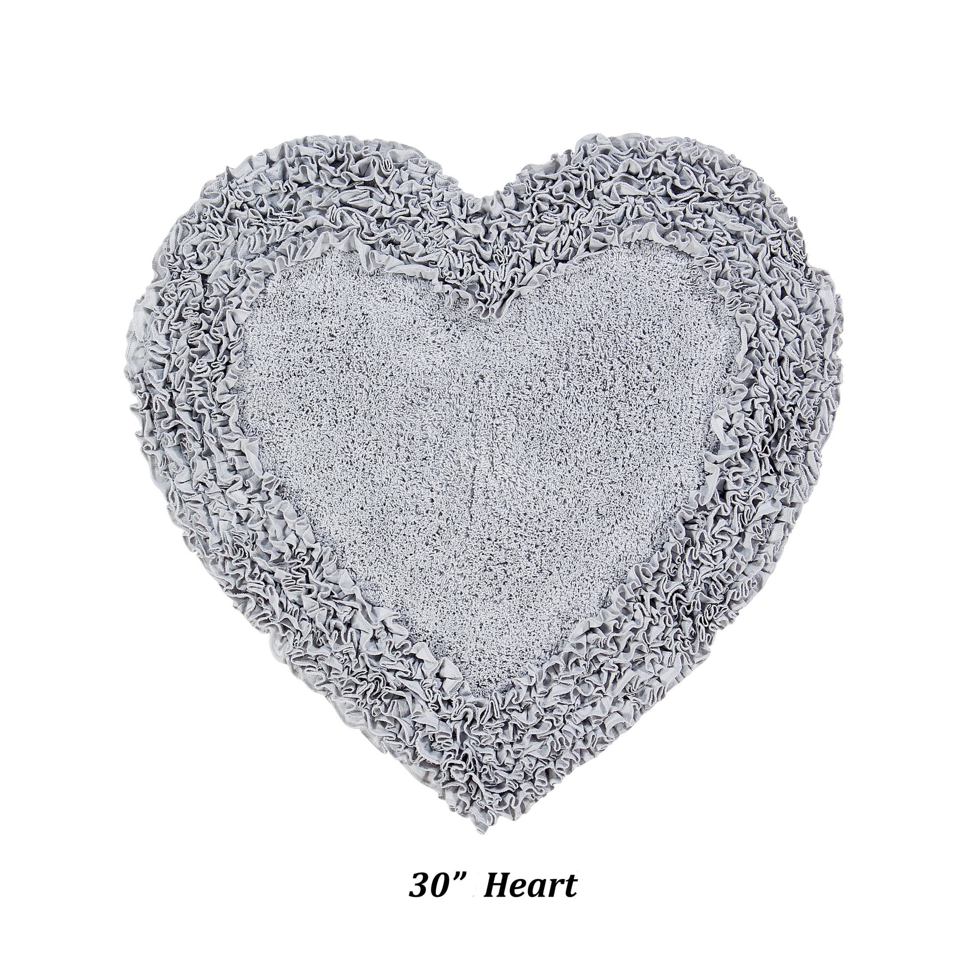Better Trends 30'' x 30'' Heart Shape Bathroom Rug with Non Slip Backing 100% Cotton Water Absorbent, Machine Washable, (Silver) Shaggy Border Collection