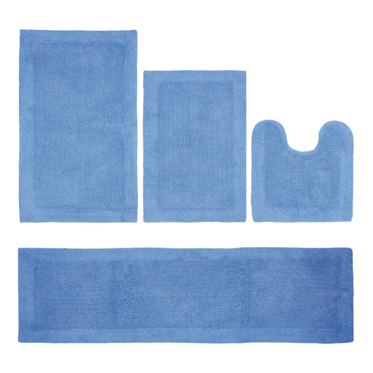 Better Trends 4 Piece Premium Bathroom Rug Set 100% Cotton Soft Tufted Bath Mat Water absorbent Reversible U shape Toilet Bath Rug Perfect for Bathroom, Shower and Bathtub Use, Sand - Edge Collection