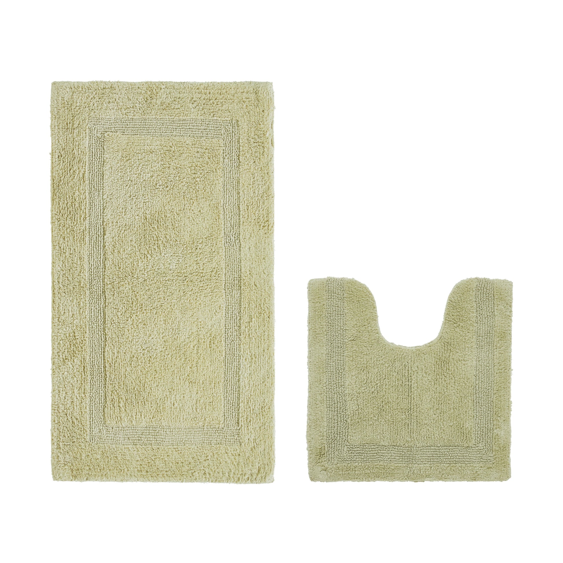 Better Trends Bath Rugs U-Shaped Contour Toilet Rugs Sets 2 Piece 100% Cotton Bathroom Mat Soft Absorbent Reversible Washable for Decor Tub Shower Bathroom Floor, 20"x20"|24"x40" Sage Lux Collection
