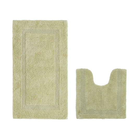 Better Trends Bath Rugs U-Shaped Contour Toilet Rugs Sets 2 Piece 100% Cotton Bathroom Mat Soft Absorbent Reversible Washable for Decor Tub Shower Bathroom Floor, 20"x20"|24"x40" Sage Lux Collection