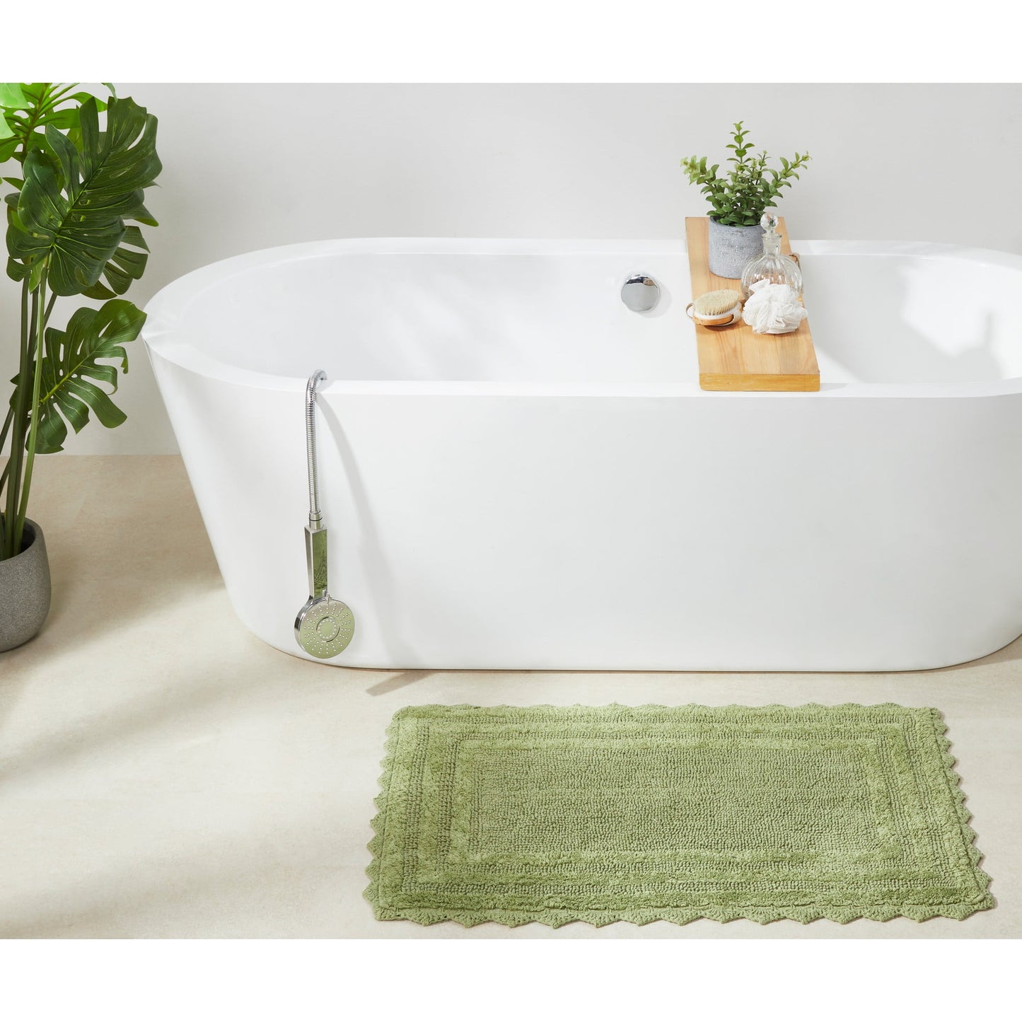 Better Trends 21" x 34" Bathroom Rug â€“ 100% Cotton, Extra Soft Tufted Reversible Bath Mat, Water-Absorbent, Machine Washable (Sage) Lilly Crochet Collection
