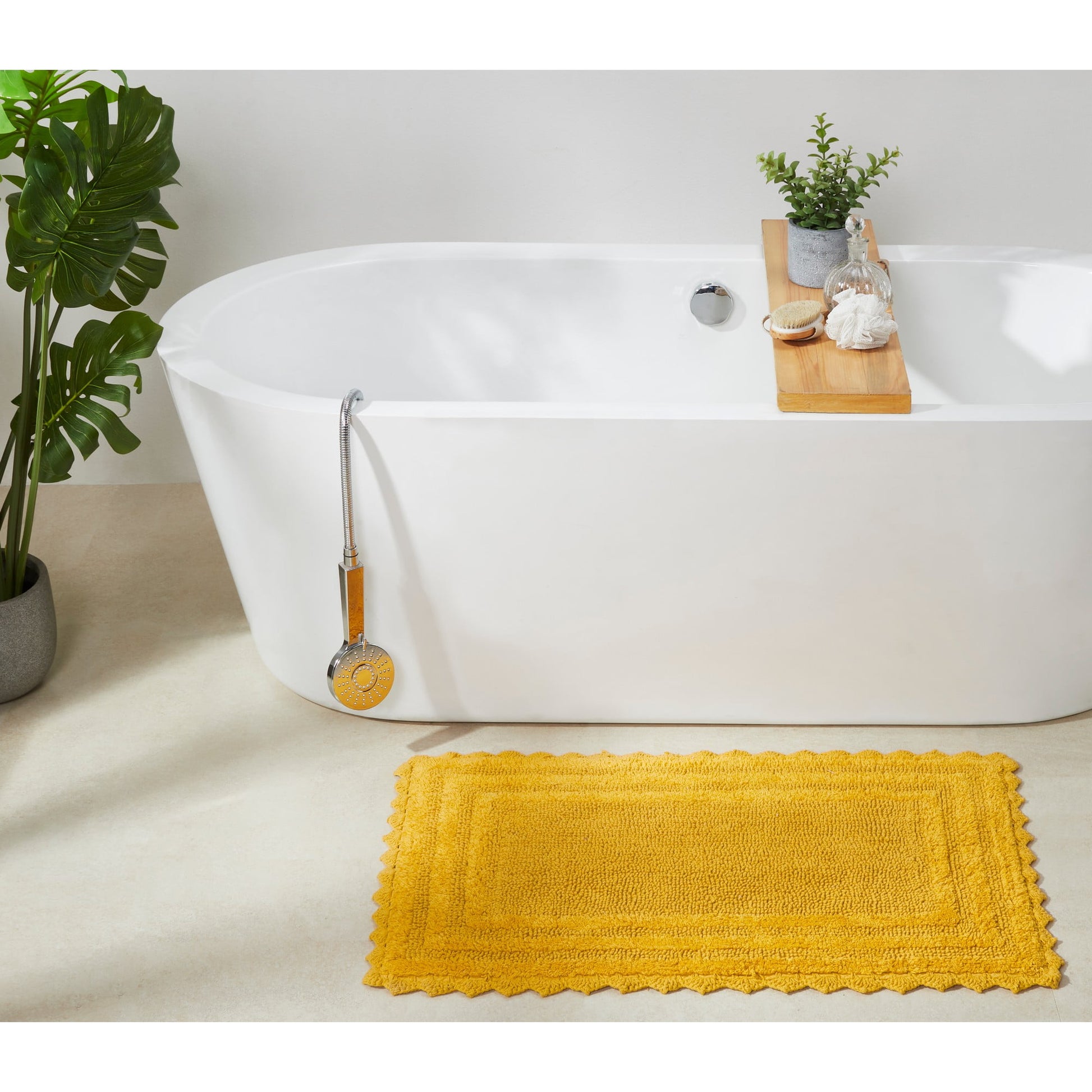 Better Trends 21" x 34" Bathroom Rug â€“ 100% Cotton, Extra Soft Tufted Reversible Bath Mat, Water-Absorbent, Machine Washable (Yellow) Lilly Crochet Collection