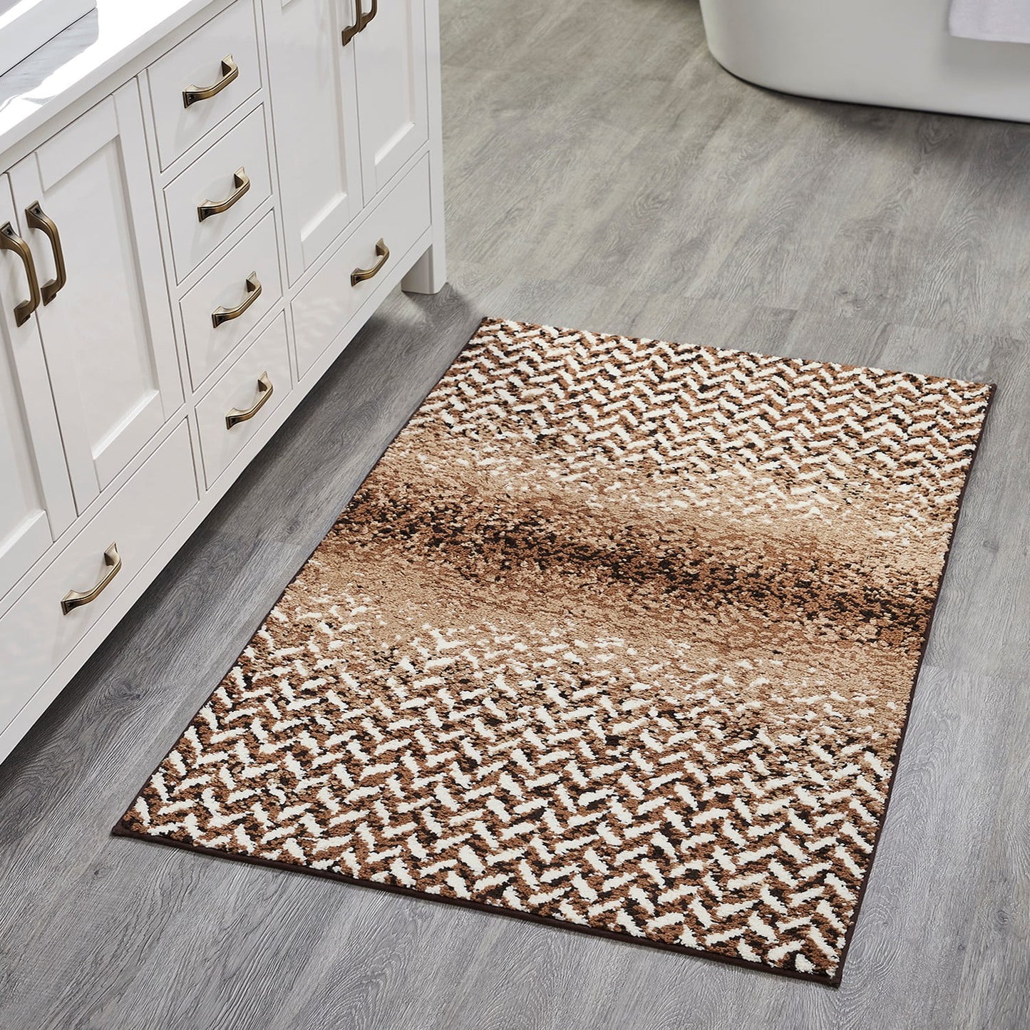 Better Trends Bath Rug 30â€ x 50â€ Bathroom Rug Mat Non-Slip Micro Polyester Bath Rugs for Bathroom Floor, Shower, Tub, Toilet Casablanca Collection - (Brown)