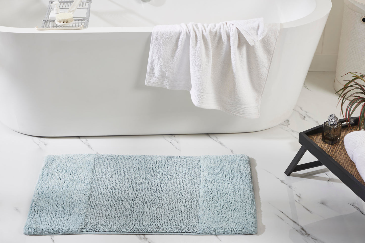 Better Trends 24" x 40" Bathroom Rug 100% Cotton, Soft Tufted Bath Mat, Water Absorbent & Spray Latex Backing Bathroom Rug (Blue) Granada Collection