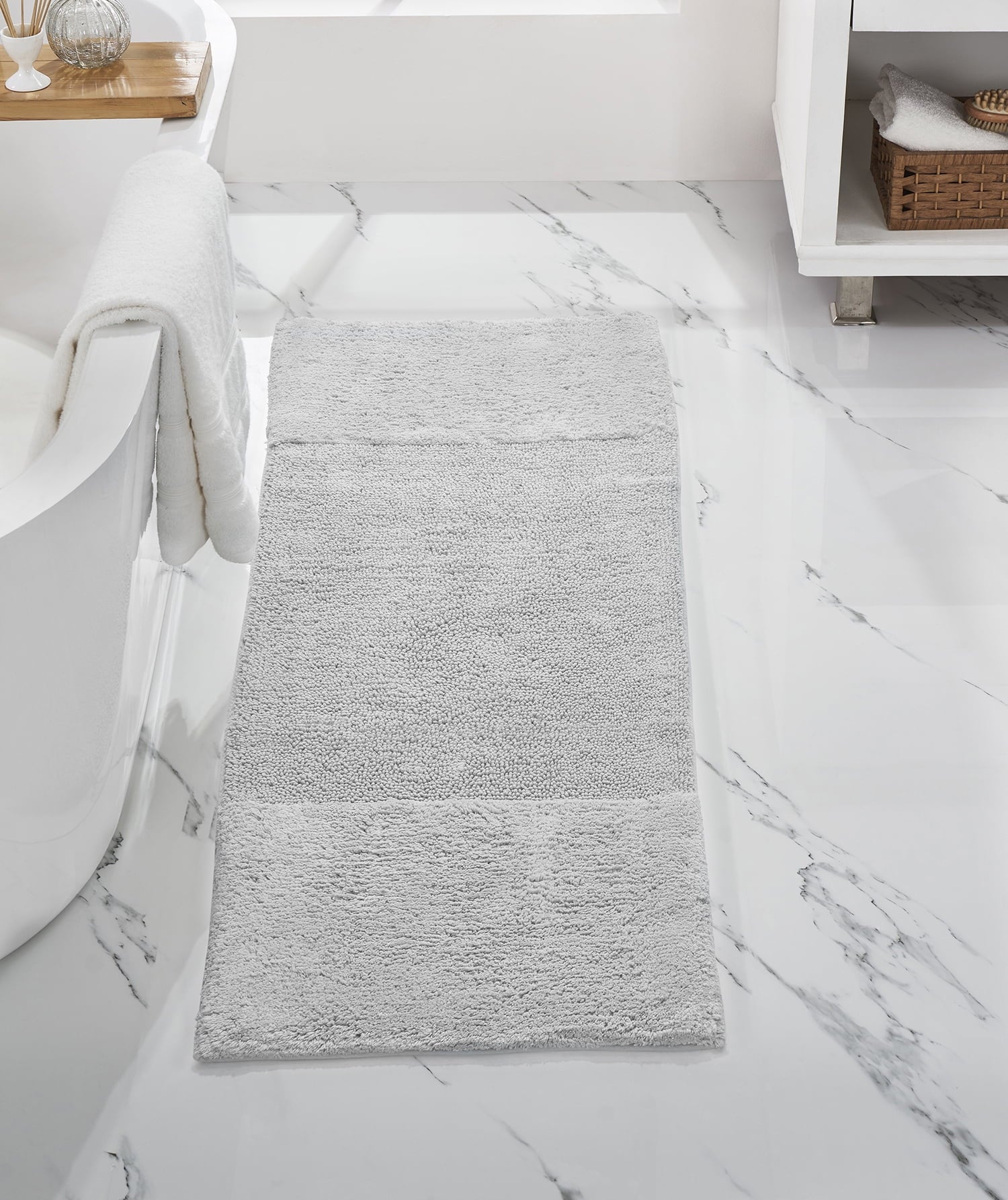 Better Trends 20" x 60" Bathroom Runner Mat 100% Cotton, Extra Soft Tufted Bath Rug, Water Absorbent & Non Slip, Solid Pattern, White Granada Collection