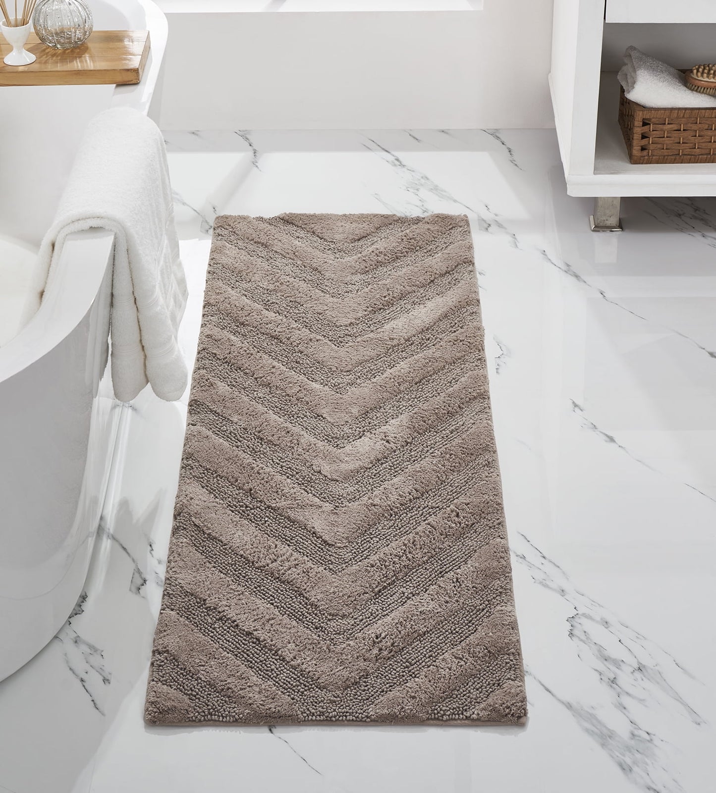 Better Trends Long Runner Bathroom Rug Extra Soft Non-Slip Bath Mat Water Absorbent 100% Cotton Washable Mat 20" x 60" Beige Hugo Collection