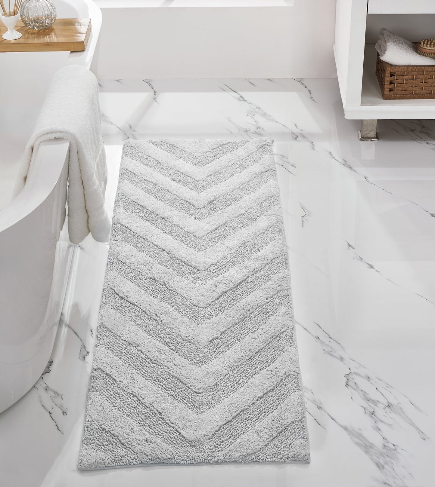 Better Trends Long Runner Bathroom Rug Extra Soft Non-Slip Bath Mat Water Absorbent 100% Cotton Washable Mat 20" x 60" White Hugo Collection