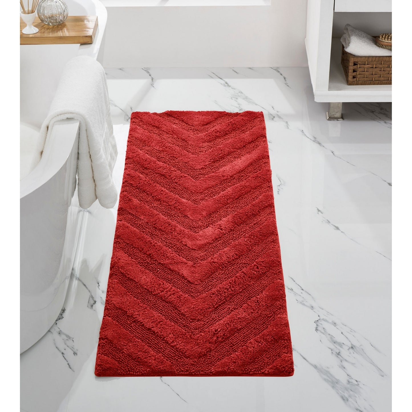 Better Trends Long Runner Bathroom Rug Extra Soft Non-Slip Bath Mat Water Absorbent 100% Cotton Washable Mat 20" x 60" Red Hugo Collection