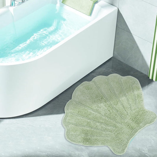 Better Trends Seashell Bath Rug, 100% Cotton Cute Beach Theme Bathroom Mat, Soft & Absorbent, Reversible, Washable Foot Mat, Sage Sea Decor for Kids & Home, 25" x 28" Marilyn Collection