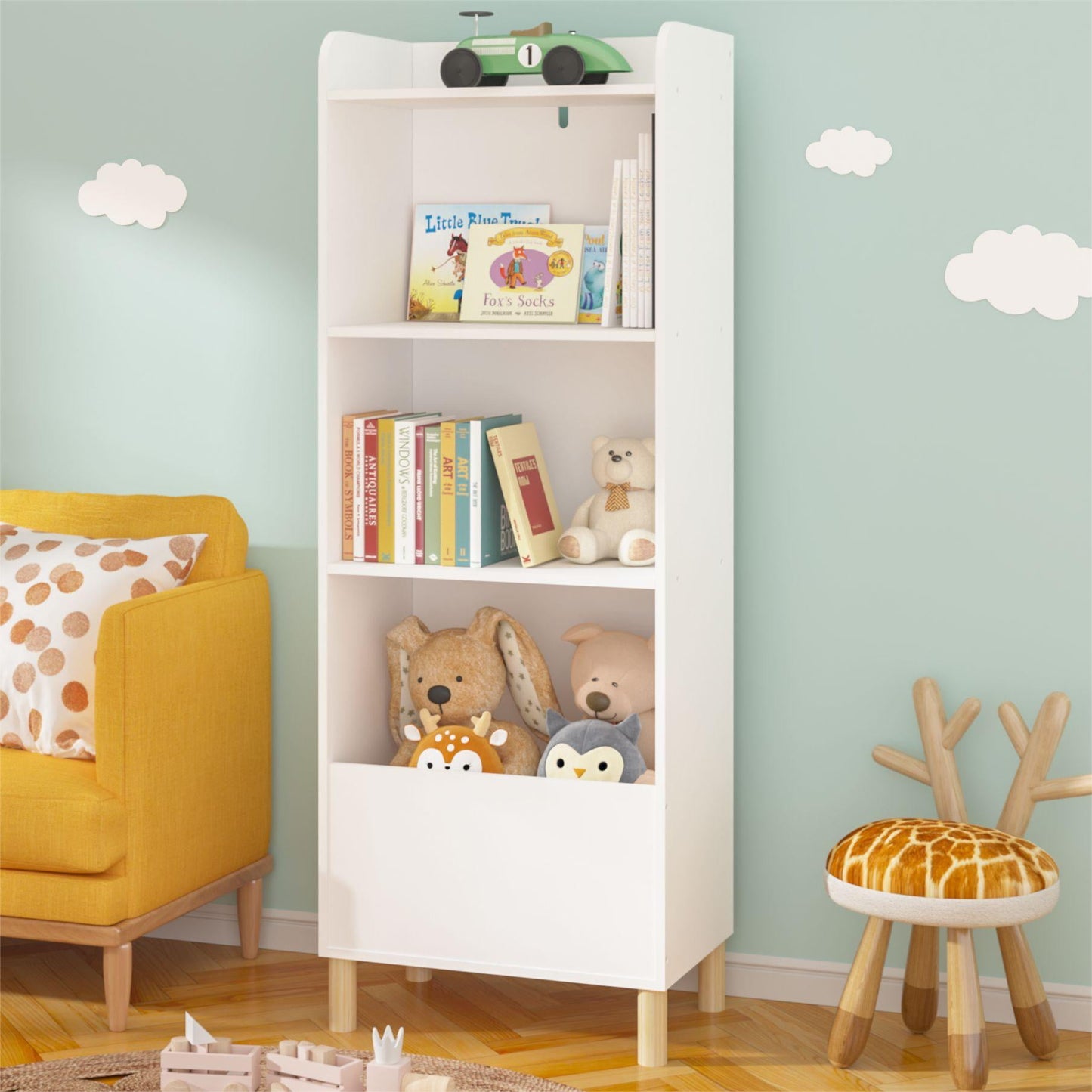 Bianlte 4-Tier Bookcase,Children's Book Display, Bookshelf Toy Storage Cabinet Organizer for Children's Room, Playroom,Nursery,White