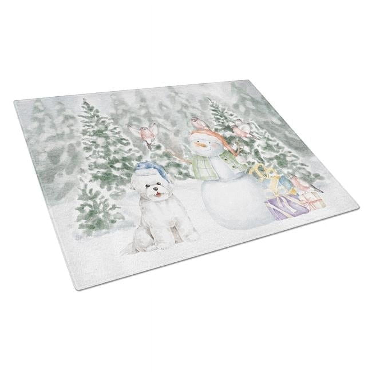 Bichon Frise with Christmas Presents Glass Cutting Board Large 12 in x 15 in