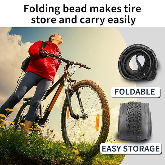 Bike Tire 24 26 27.5 X 1.95 27.5 29 X 2.125 Inch Folding Replacement Bike Tire with Tire Levers Foldable Bead Wire Bicycle Tire for Bike