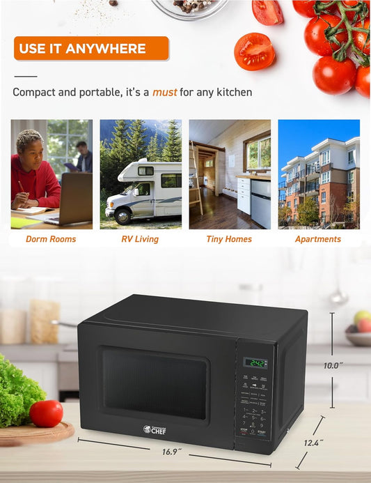 Black 0. Cu Ft 700W Microwave with 10 Power Levels, Digital Display,  Safety Lock, Push Button Programmable