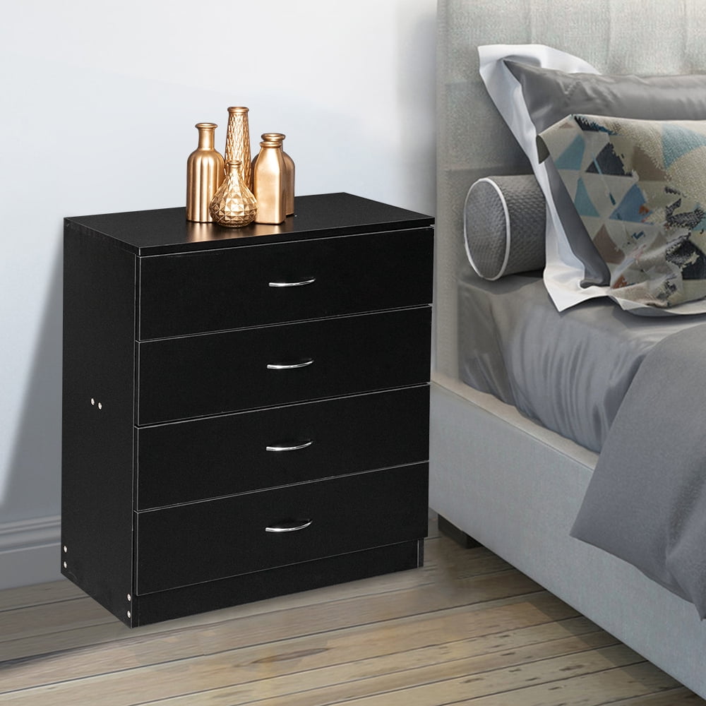 Black 4 Drawer Nightstand - High-quality and modern for interior decoration and storage
