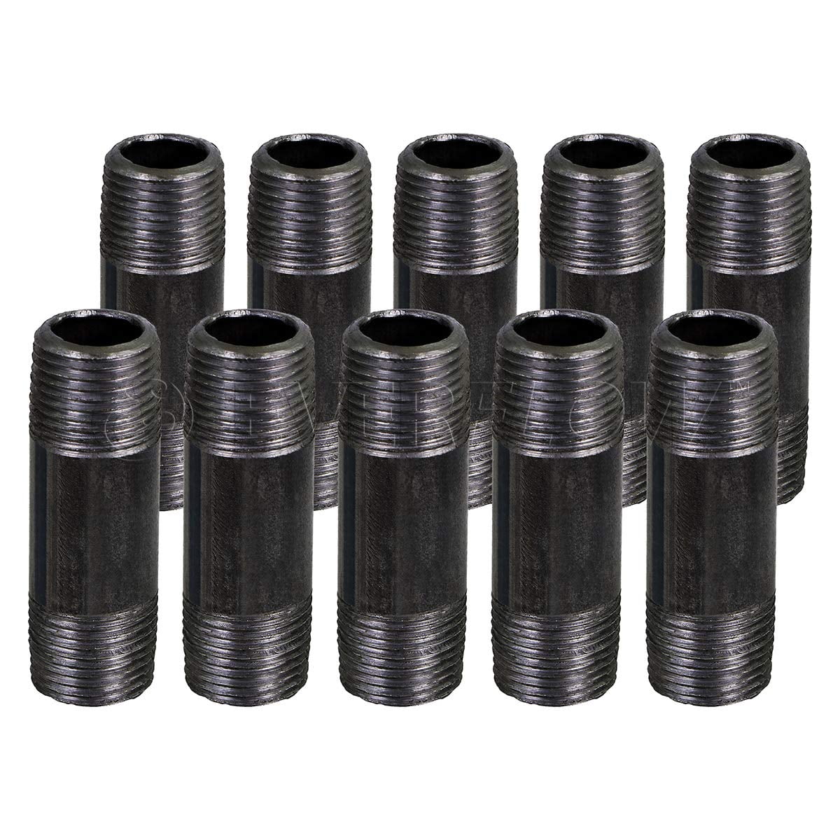 Black Steel Nipple Pipe, Threaded Pre Cut Pipe Connectors, 1-1/2 in x 4 in (Pack Of 10)