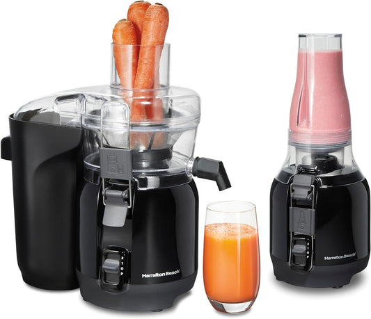 Blend 2-in-1 Juicer Machine and 20 oz. Blender, Big Mouth Large 3” Feed Chute for Whole Fruits and Vegetables, Easy to Clean, Centrifugal Extractor, 800W Motor, Black