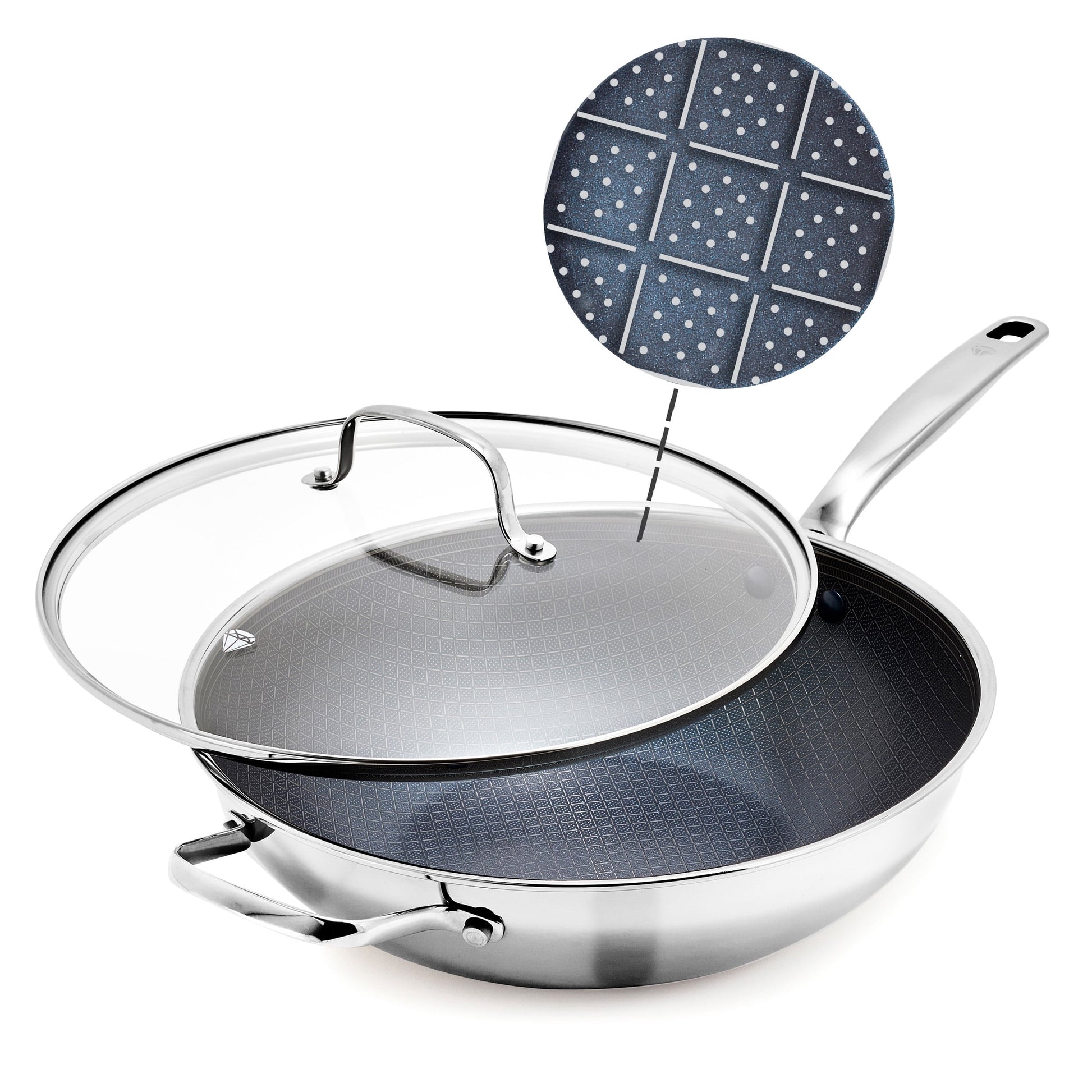 Blue Diamond 12â€³ Diamond Bond Ceramic Nonstick Hybrid Stainless Steel Wok with Lid, Induction Ready