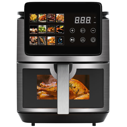 Bluebow 9QT Air Fryer with Large Touch Screen, 12-In-1 Multi-Functional, Visible Window, Oil-Free Cooking, Black