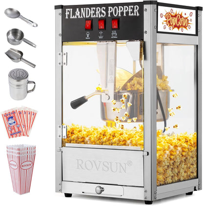 Bonnlo Movie Theater Style Popcorn Machine with 8 Ounce Kettle Makes Up to 32 Cups, Countertop Popcorn Maker with Stainless Steel Popcorn Scoop, Oil Spoon & 3 Popcorn Cups for Commercial Home, Red
