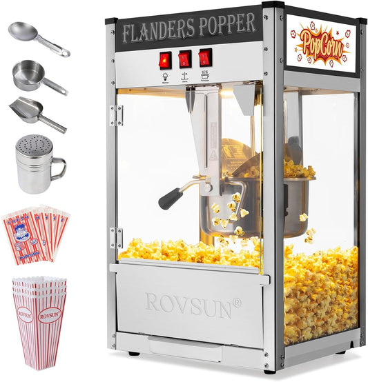 Bonnlo Popcorn Machine Movie Theater Style with 10 Ounce Kettle Makes Up to 4 Gallons, Countertop Popcorn Maker w/Stainless Steel Popcorn Scoop, Oil Spoon & 3 Popcorn Cups for Commercial Home, Black
