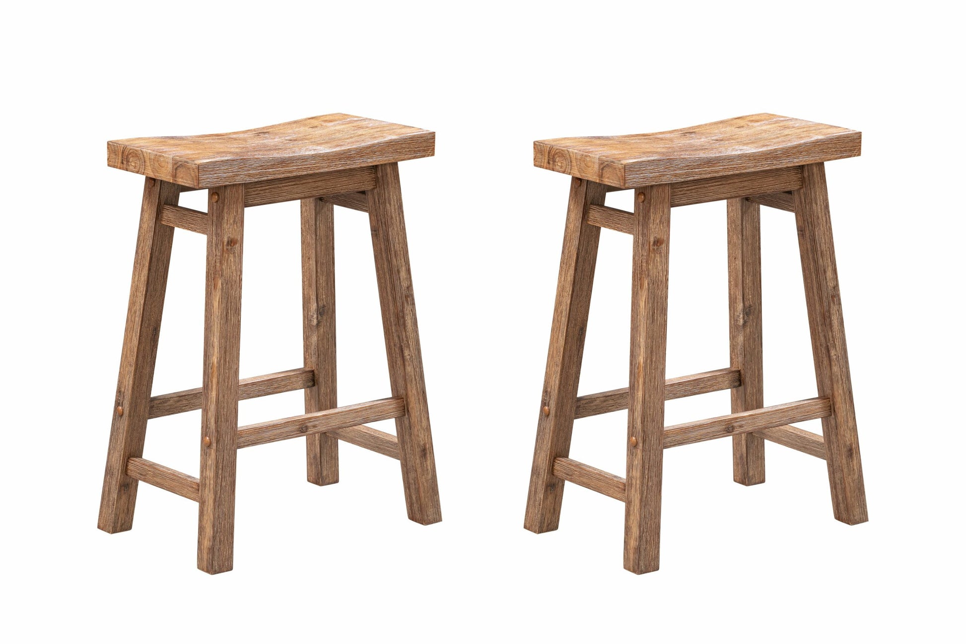 Boraam Sonoma Backless Wood Kitchen Counter Stools - Set of 2 - Barnwood Wire-Brush Finish