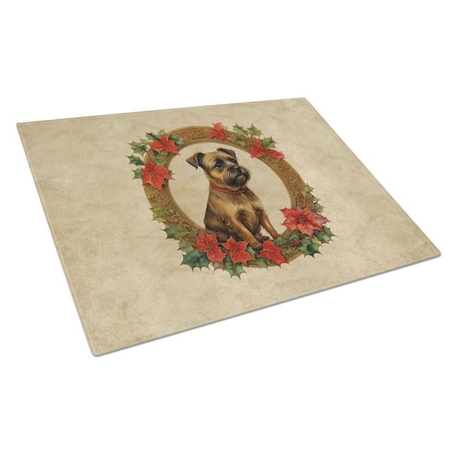 Border Terrier Christmas Flowers Glass Cutting Board 12 in x 15 in