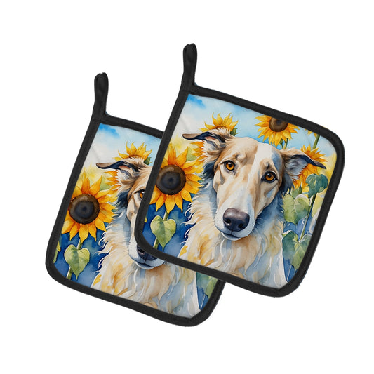 Borzoi in Sunflowers Pair of Pot Holders