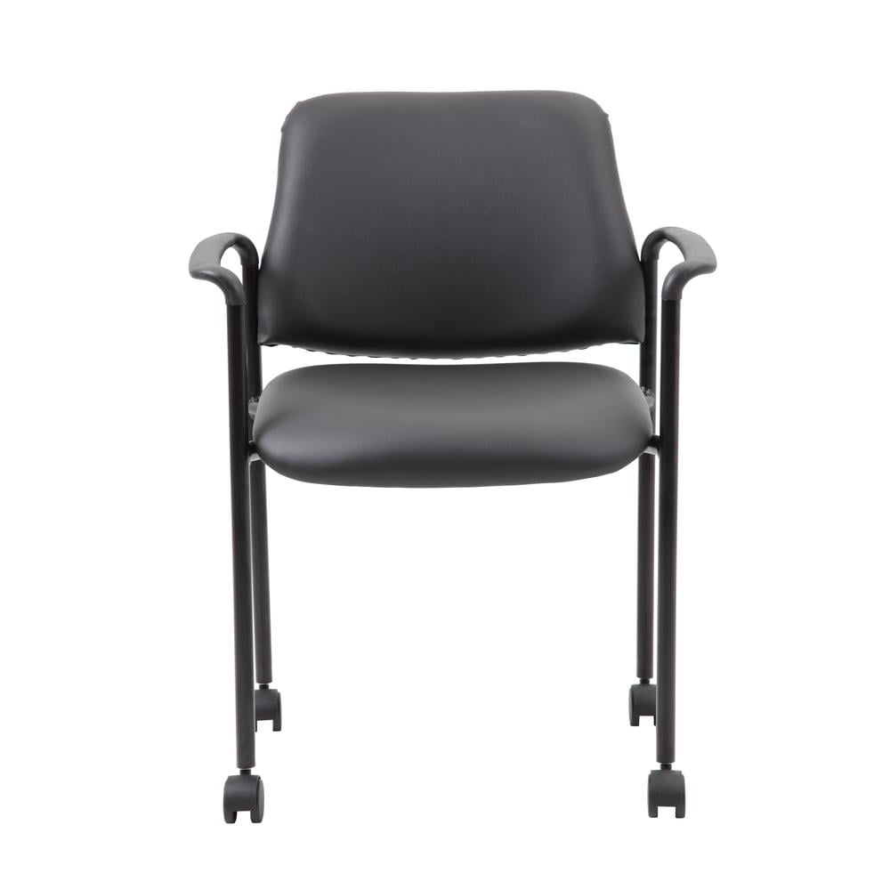 Boss Office Products Diamond Steel Office Stacking Chair with Arms and Casters, Black