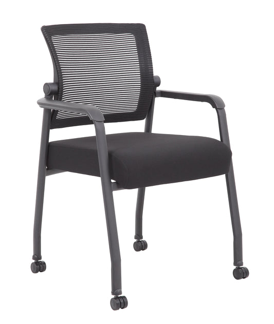 Boss Office Products Mesh Guest Chair with Casters, 4-Legged, Black