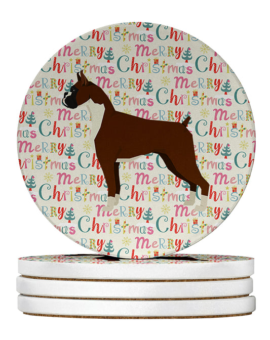 Boxer Merry Christmas Large Sandstone Coasters Pack of 4 4 in x 4 in