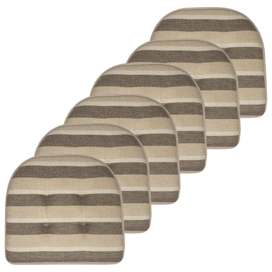 Bradford Striped U-Shaped Memory Foam Chair Pad Beige and Brown 6-Pack