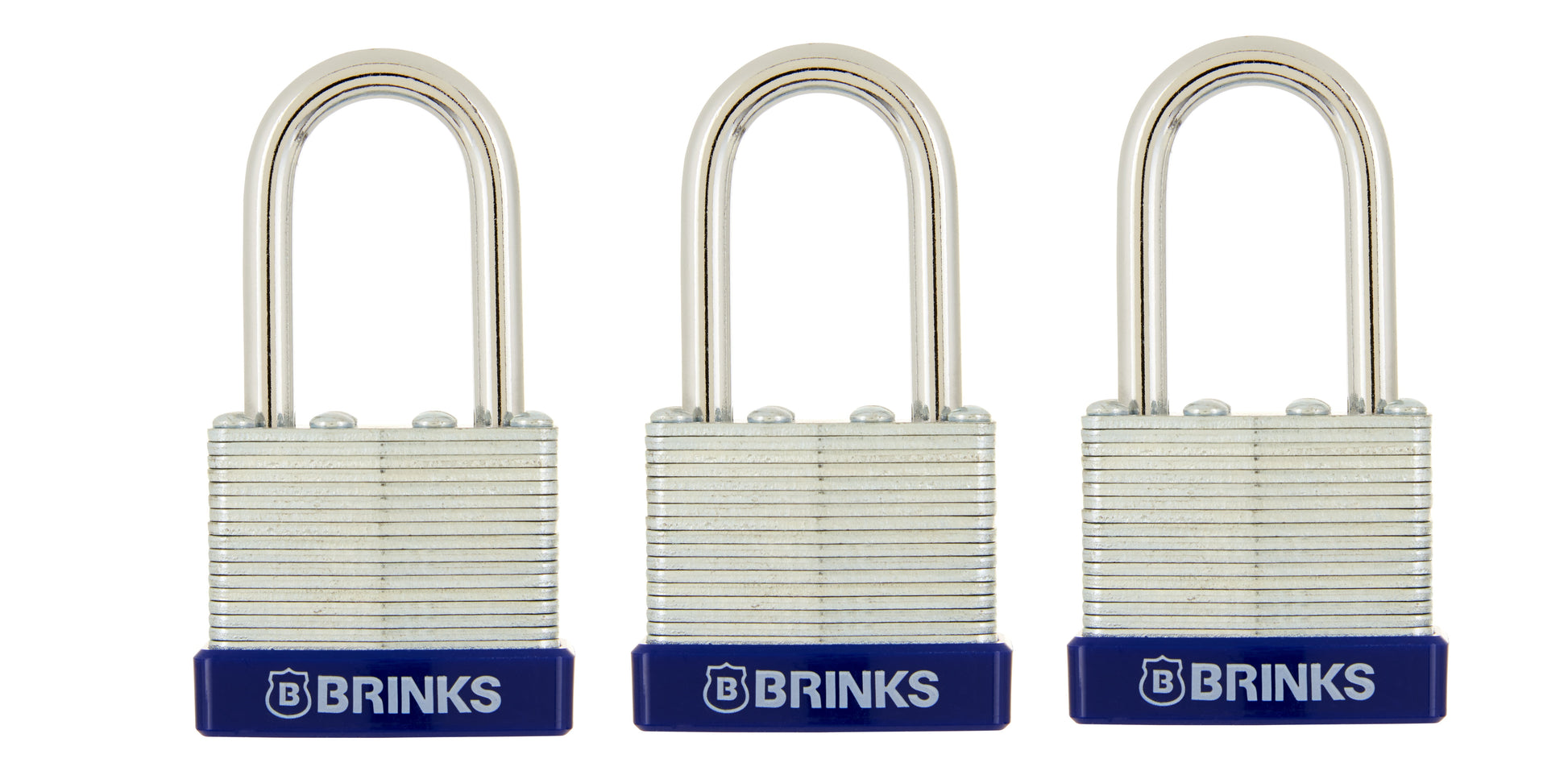 Brinks Laminated Steel Padlock 40mm Body with 1-8/16 inch Shackle, 3 pack
