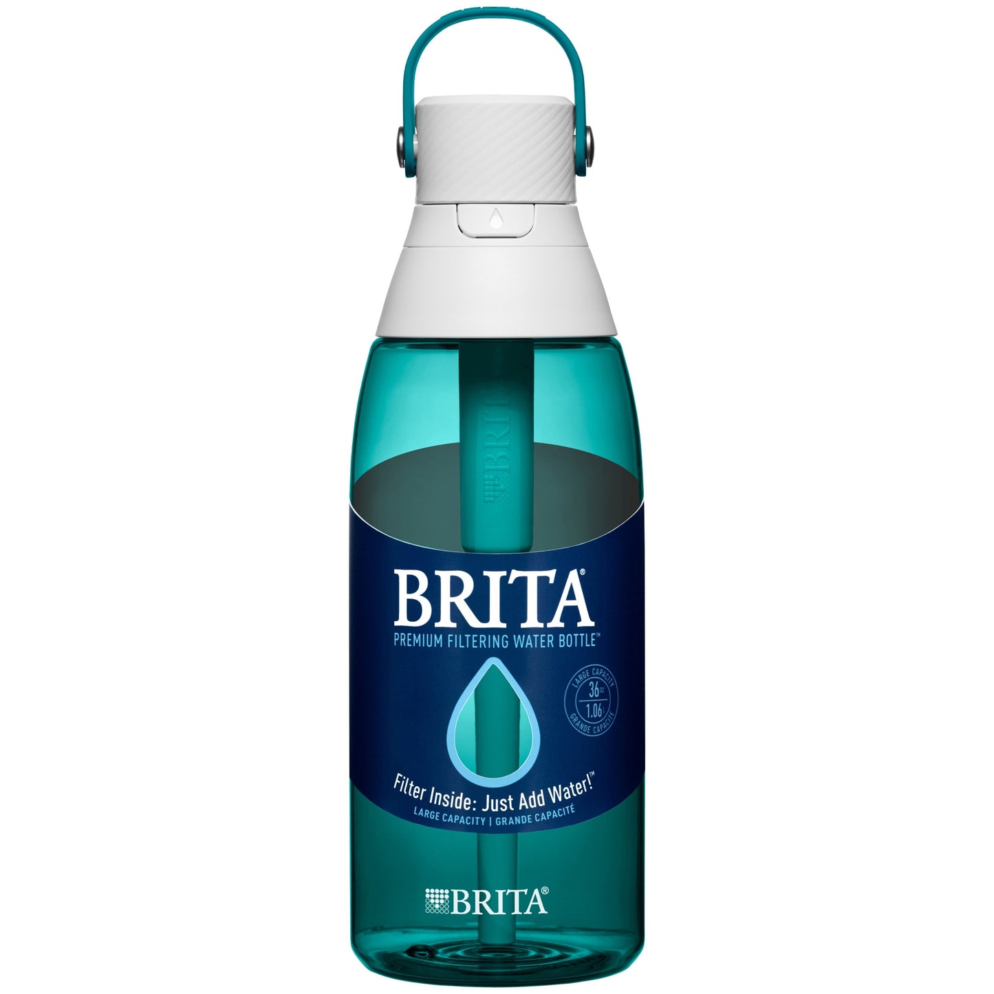 Brita 36 oz Sea Glass Plastic Filtered Water Bottle, Reduces Chlorine, Leak Proof with Straw