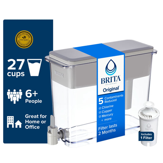 Brita 27 Cup Plastic Water Filtration Dispenser, Grey, 1 Standard Brita Filter