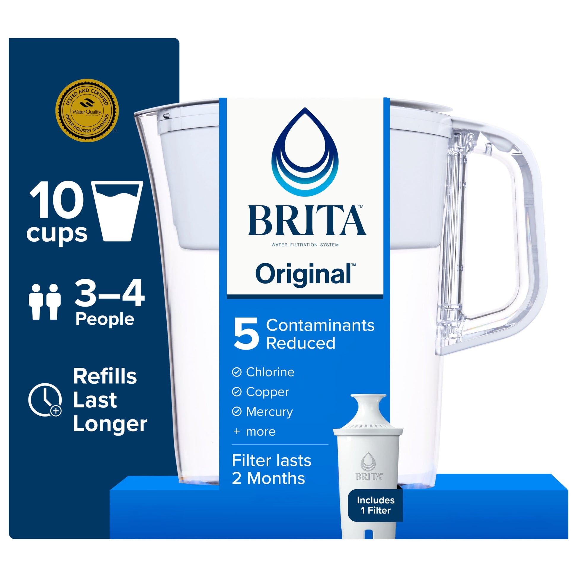 Brita Standard 10-Cup, White Plastic Water Filtration Pitcher
