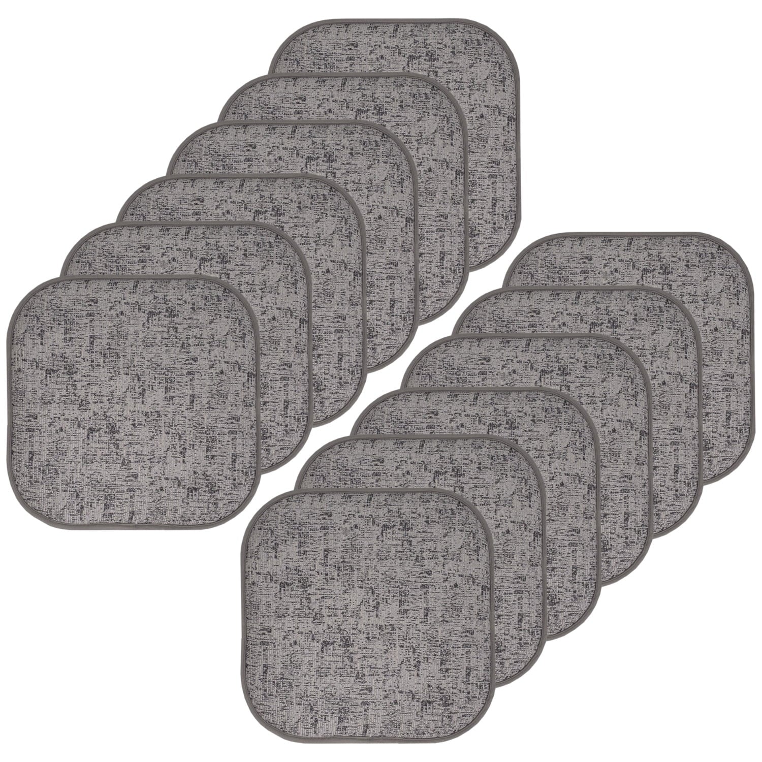 Broadway Memory Foam No Slip Back 16 x 16 Chair Pad Cushion 12 Pack - Gray-Black