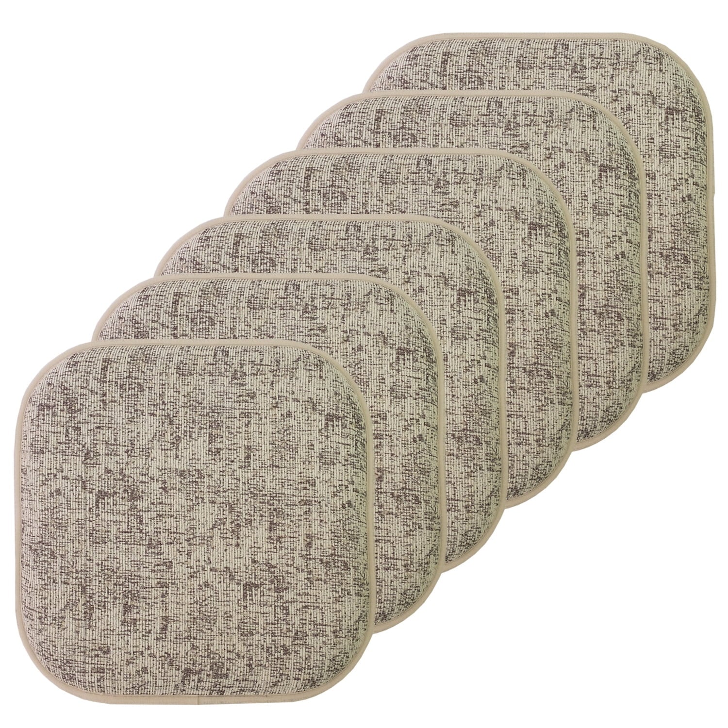 Broadway Memory Foam No Slip Back 16 x 16 Chair Pad Cushion 6 Pack - Cream-Chocolate