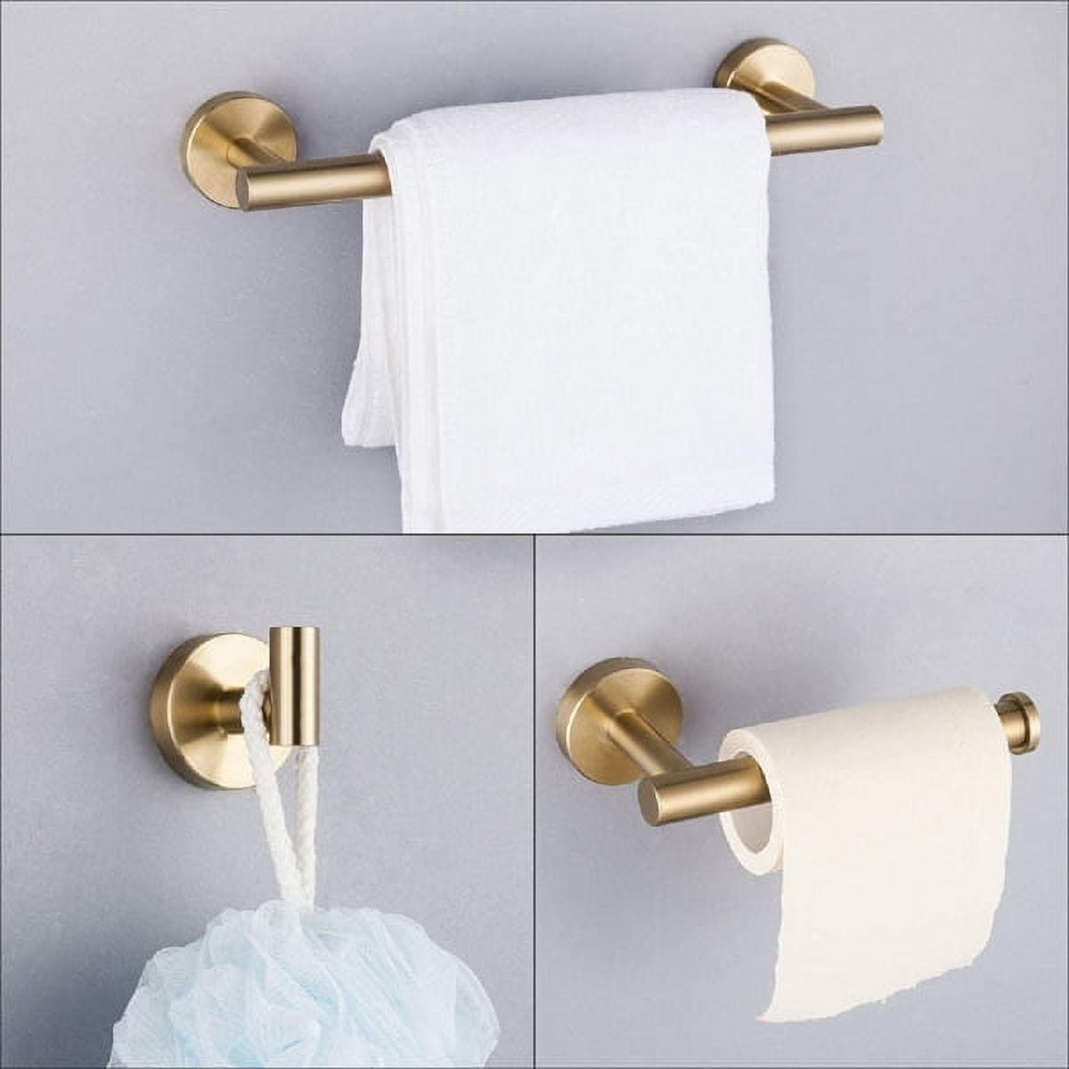 Brushed Gold Bathroom Hardware Set - 304 Stainless Steel Wall-Mounted Towel Bar, Toilet Paper Holder & Hook, Anti-Rust Organizer for Bathrooms